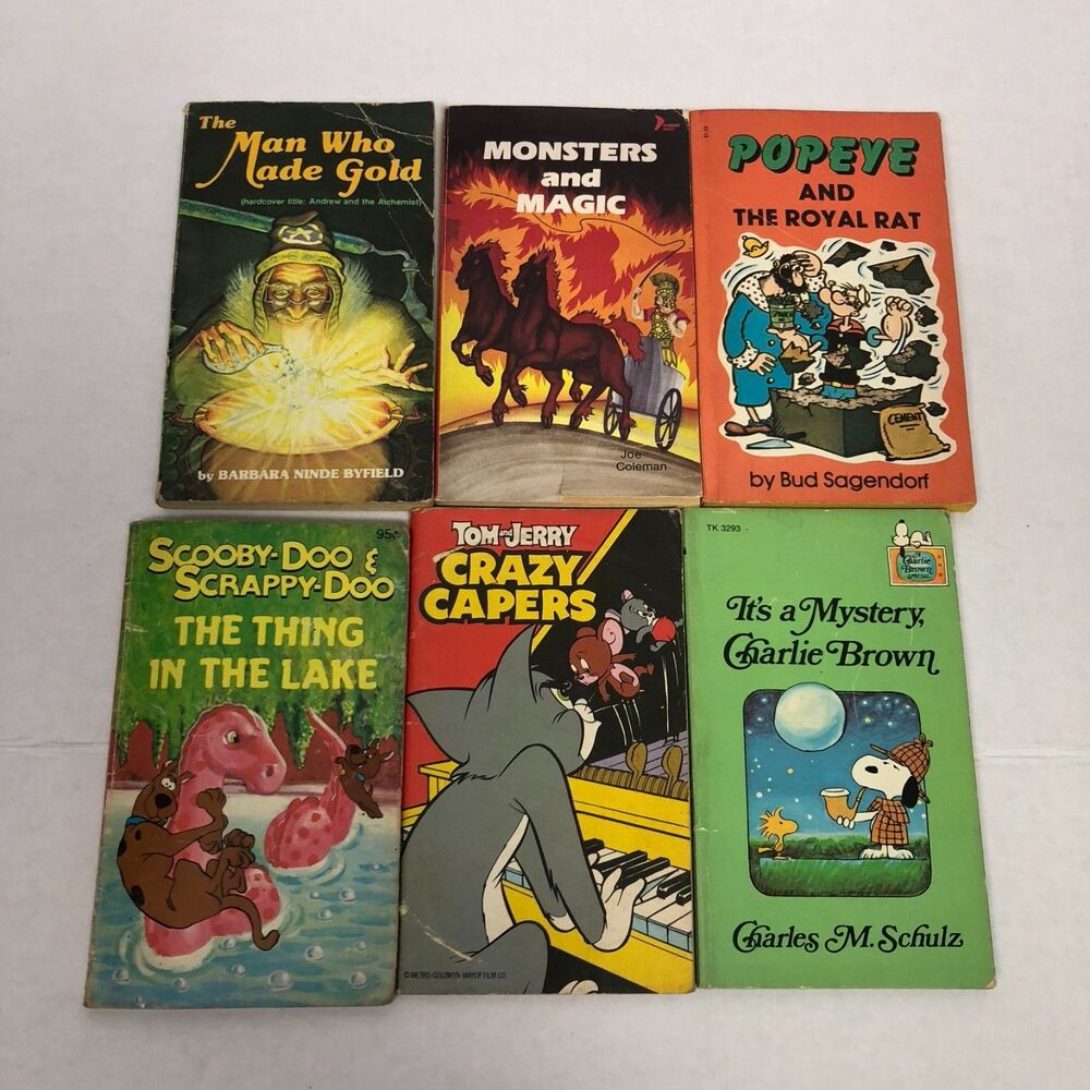 Lot of 6 Vintage 1970s Kids Paperback Books Tom & Jerry Popeye Charlie Brown